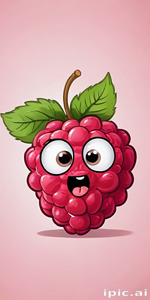 Cheerful Cartoon Raspberry with Big Eyes and a Happy Expression