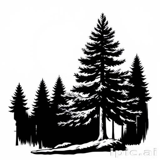 black and white pine tree clipart