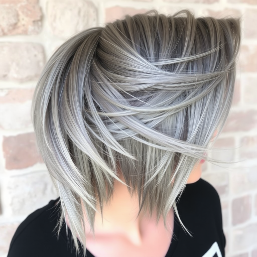 Ash gray hair cut into a sharp, asymmetrical undercut with long, sweeping top layers comprises the edgy "Storm Cloud Chic" style, featuring subtle silver and charcoal highlights that add dimension and movement to the cool-tone