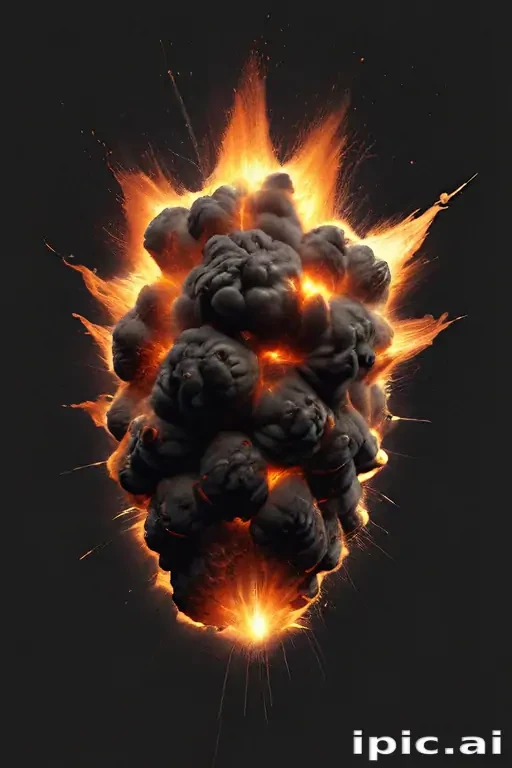 Explosive Energy Burst with Fiery Flames Emanating from Dark Core