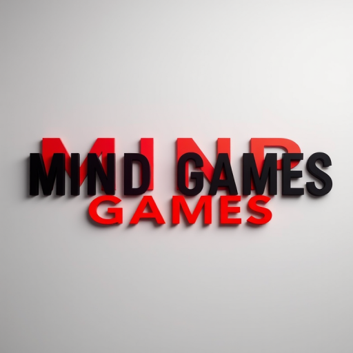 Create a high-quality digital illustration of the text "MIND GAMES" with bold red and black colors, using a Canon EOS R5 with a 50mm f/1.2 lens, aperture at f/2.8, shutter speed 1/200s, ISO 100, in a studio setting with soft lighting for enhanced clarity and impact.