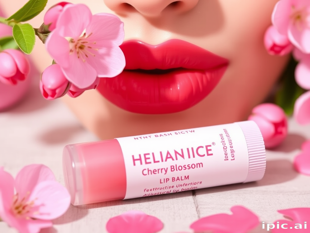 Romantic "Cherry Blossom" tinted lip balm providing a sheer wash of pink color while nourishing and protecting lips with natural botanicals and SPF protection