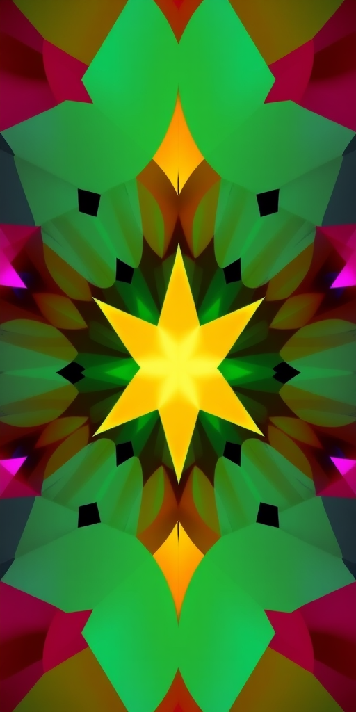 Generate a high-resolution image of an abstract geometric pattern, using a DSLR camera with a 50mm lens, aperture set to f/1.8, ISO 100, and a wide-angle view for depth, in vibrant colors and sharp contrasts, ensuring smooth gradients and intricate details.