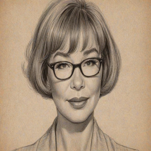 Splendid Shirley MacLaine, pencil sketch, portrait of Beauteous woman 1950s in glasses, hair style beatnik, outline, clear lines, fine lines, 8k