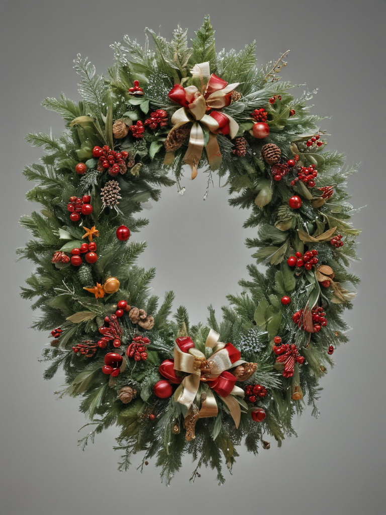 Beautifully Decorated Holiday Wreath Adorned with Red Berries and Pinecones