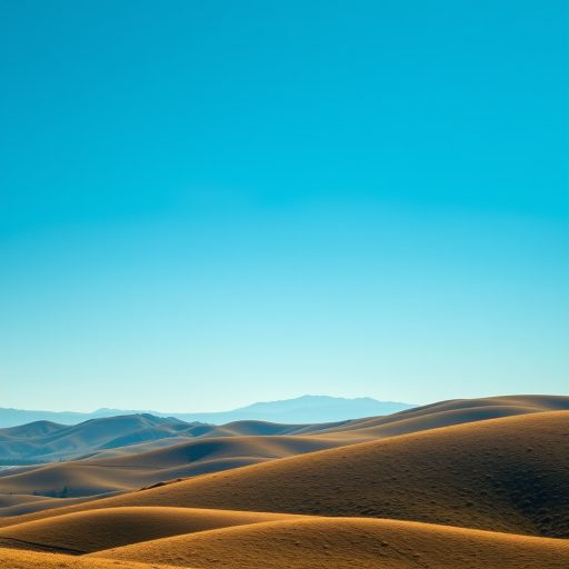 Create a high-resolution image of a serene landscape featuring rolling hills under a clear blue sky, captured with a Canon EOS R5 at f/8, ISO 100, 1/250 sec in landscape orientation using a wide-angle lens.