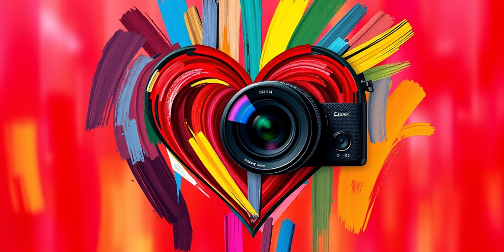Create a vibrant heart illustration with multicolored strokes, using a DSLR camera with a 50mm lens, f/1.8 aperture, 1/125s shutter speed, and soft focus background for enhanced depth of field.