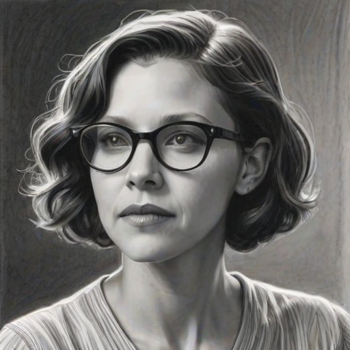 Captivating Maggie Gyllenhaal, pencil sketch, portrait of Sublime woman 1932s in glasses, hair style beatnik, outline, clear lines, fine lines, 8k