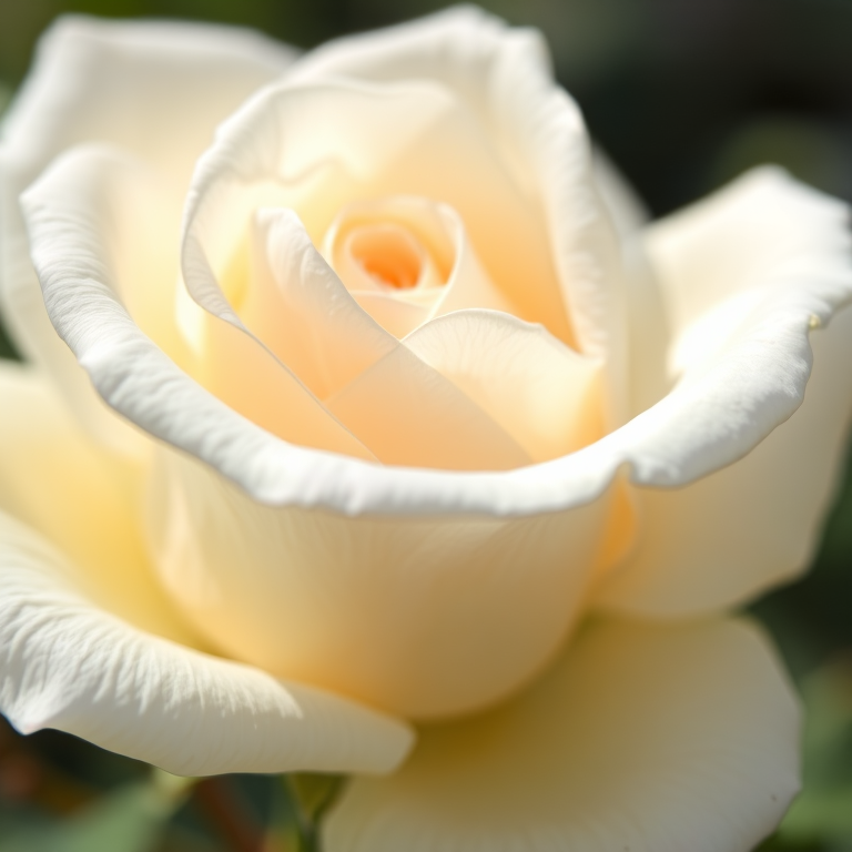 Close-up of a white rose with delicate petals, macro lens, f/2.8 aperture, 50mm lens, natural light, DSLR camera, shallow depth of field.