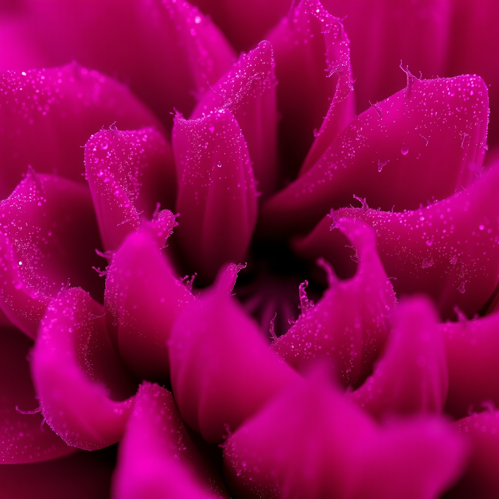 Create a vibrant abstract image with deep magenta tones, captured using a DSLR camera set to f/5.6 aperture, ISO 100, 1/100s shutter speed, in a close-up view for intricate details, using a macro lens to enhance texture and clarity.