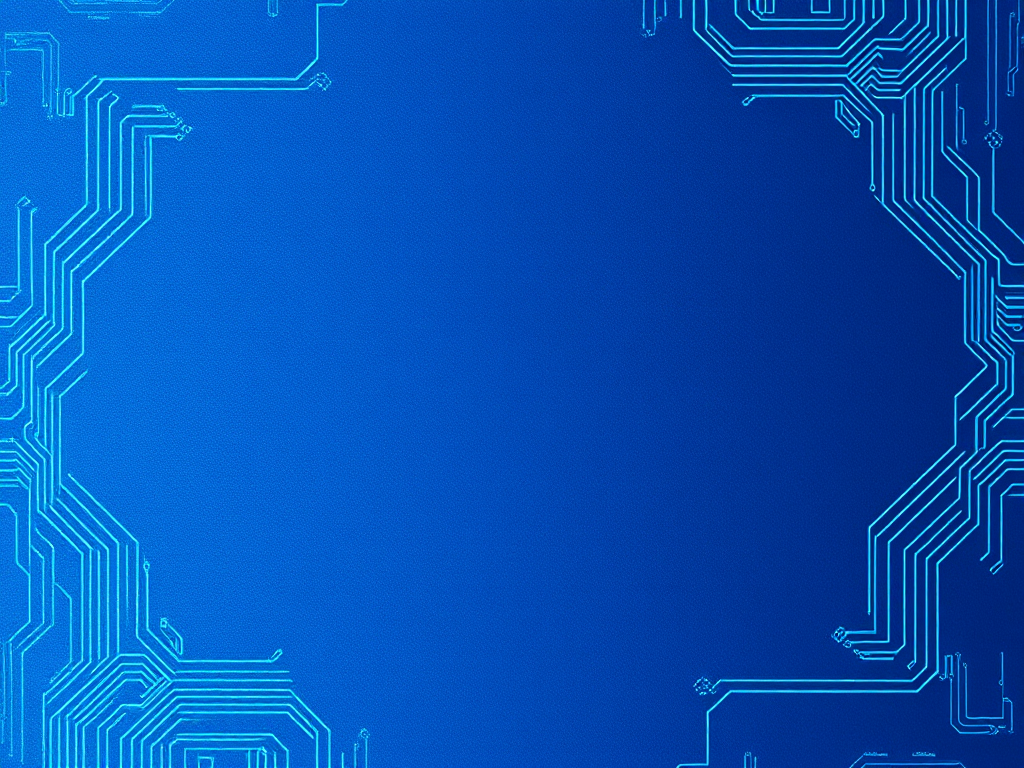 Create a digital abstract background featuring a deep blue canvas with intricate light blue circuitry designs in the corners, using a 50mm lens, f/2.8 aperture, ISO 100, shot from a top-down view, in a high-resolution digital format.