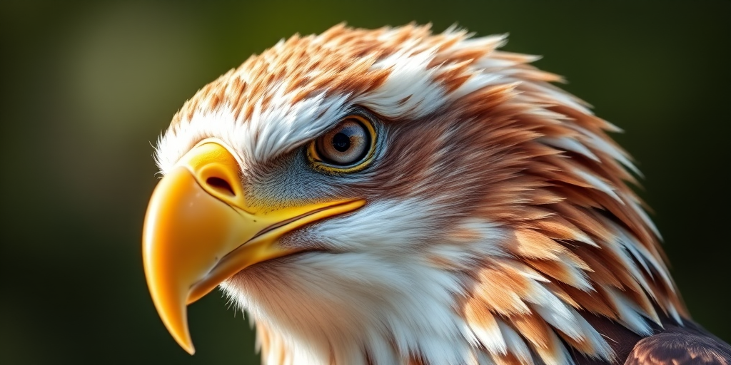 Regenerate a close-up image of a bald eagle with sharp focus, using a DSLR camera with a 200mm lens, aperture set to f/2.8, shutter speed at 1/500s, and ISO 100, capturing vibrant colors and fine details in soft natural light.