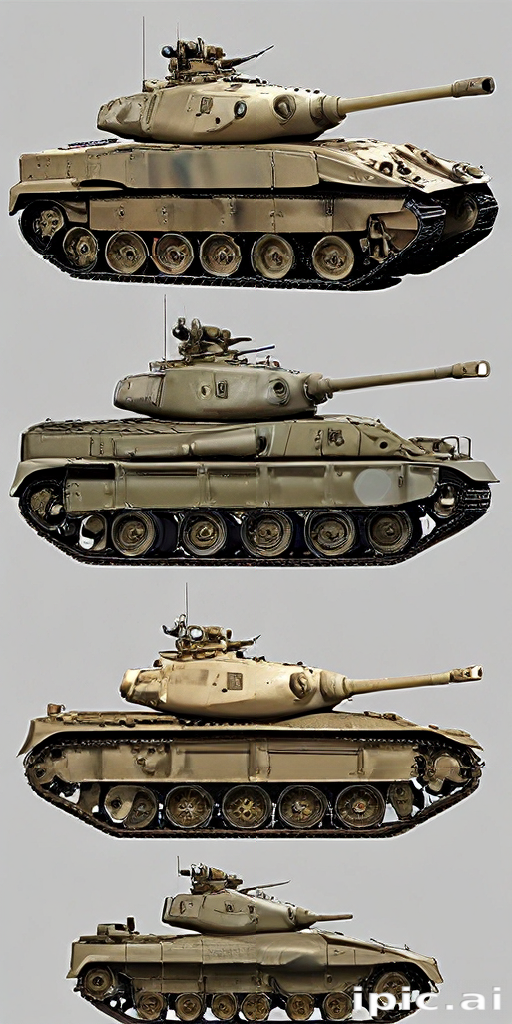 Four Different Views of a Classic Military Tank in Various Camouflage ...