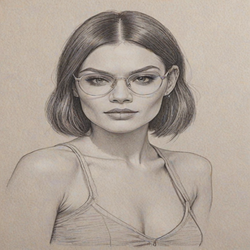 Appealing Jessie J, pencil sketch, portrait of Radiant woman 1976s in glasses, hair style beatnik, outline, clear lines, fine lines, 8k
