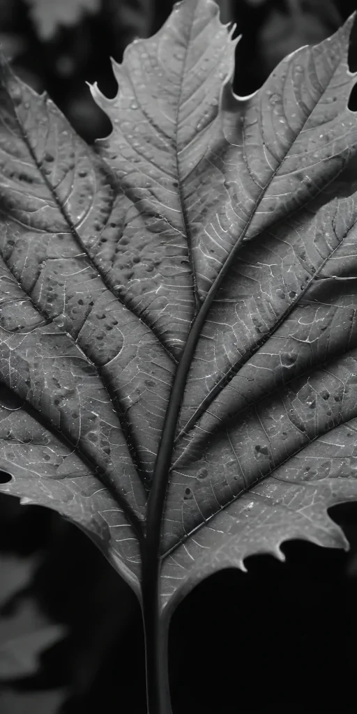 leaf in black and white