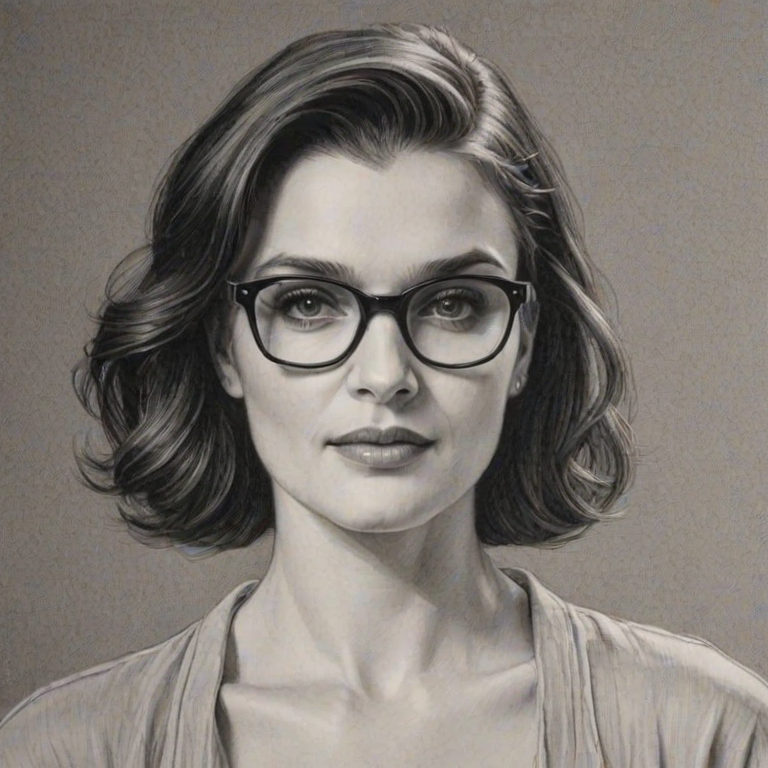 Elegant Rachel Weisz, pencil sketch, portrait of Sublime woman 1931s in glasses, hair style beatnik, outline, clear lines, fine lines, 8k