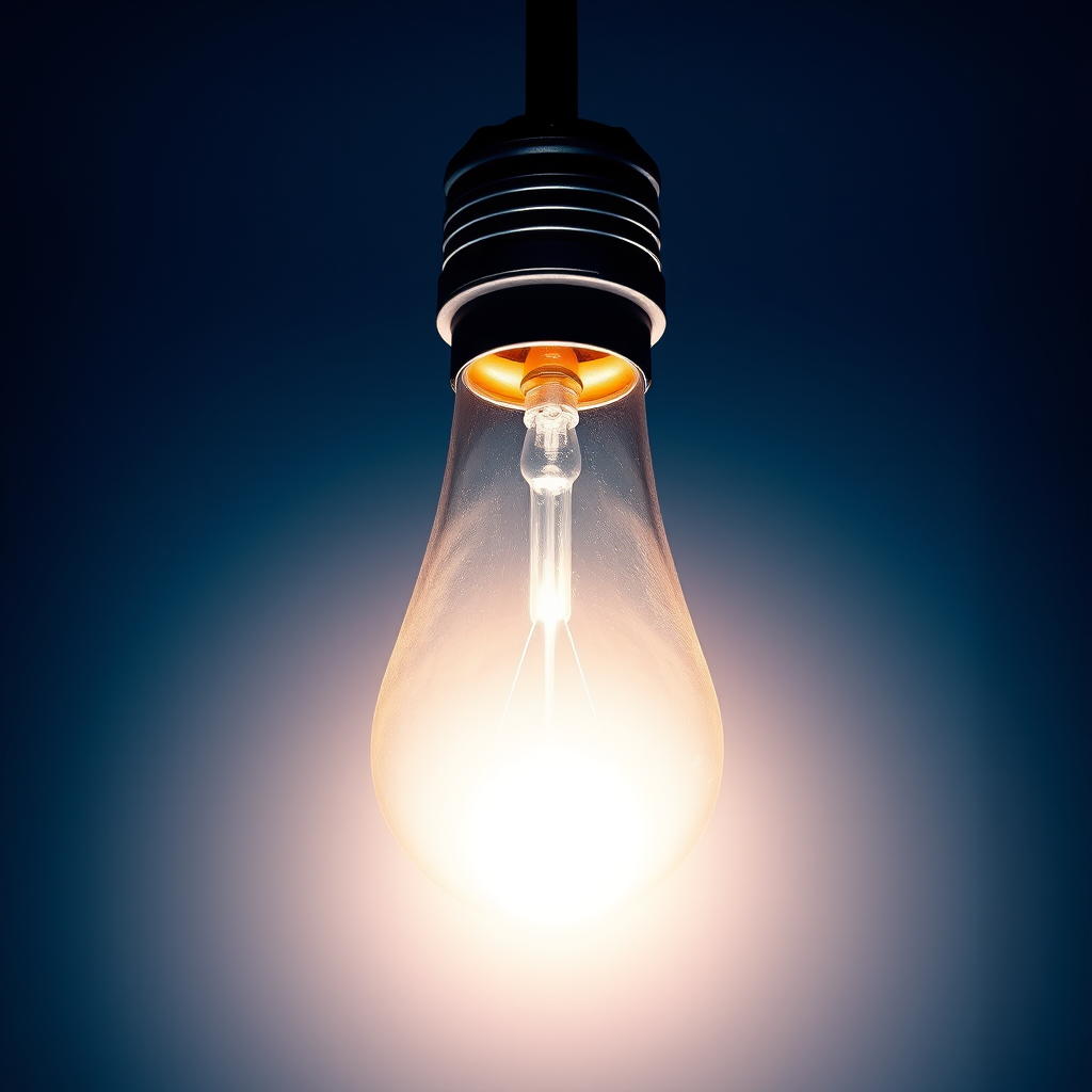 Create an illustration of a light bulb glowing brightly, captured with a Canon EOS 5D Mark IV, 50mm lens, f/1.8 aperture, ISO 100, wide-angle view, soft lighting, minimalist style.