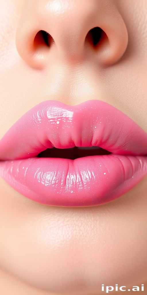Whimsical Cotton Candy lip shade presenting a pastel pink tone, sparkly finish, and sweet fragrance, perfect for playful and youthful makeup concepts