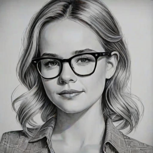 Enticing Britt Robertson, pencil sketch, portrait of Appealing woman 1939s in glasses, hair style beatnik, outline, clear lines, fine lines, 8k