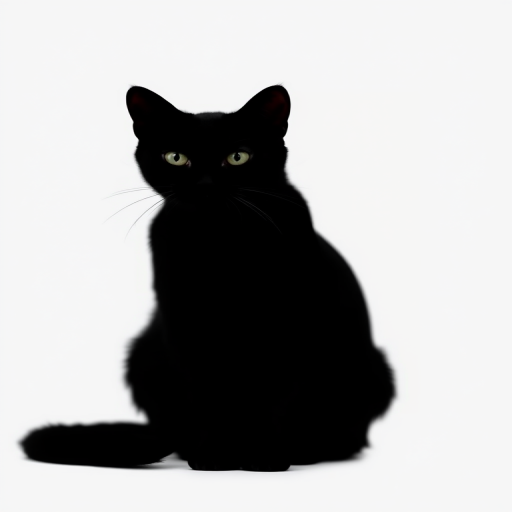 Generate a high-resolution image of a simple black silhouette of a cat sitting elegantly, shot with a DSLR camera using a 50mm lens, aperture f/1.8, ISO 100, in soft natural light for a clean background.