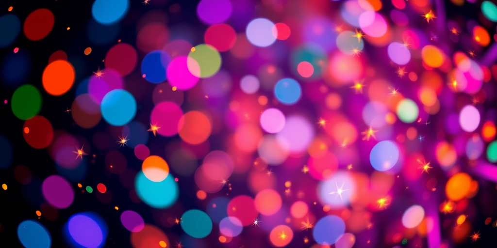 Generate a vibrant abstract background with colorful sparkles and stars scattered throughout, using a Canon EOS 5D Mark IV camera, f/2.8 aperture, ISO 100, with a 50mm lens, shot in macro focus to enhance clarity and detail.