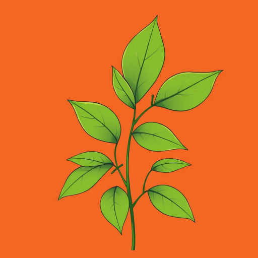Create an illustration of green leaves with a minimalistic style on a brown circular background, using a digital drawing technique, focus on vibrant colors and smooth lines, with a 50mm lens, f/2.8 aperture, and soft diffused lighting.