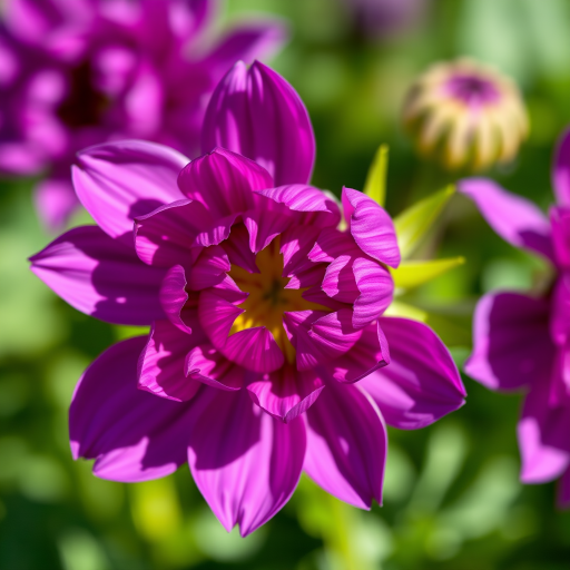 close-up shot of a purple ranunculus flower with intricate petal details, natural light, f/2.8 aperture, 50mm lens, ISO 100, macro photography style, DSLR camera
