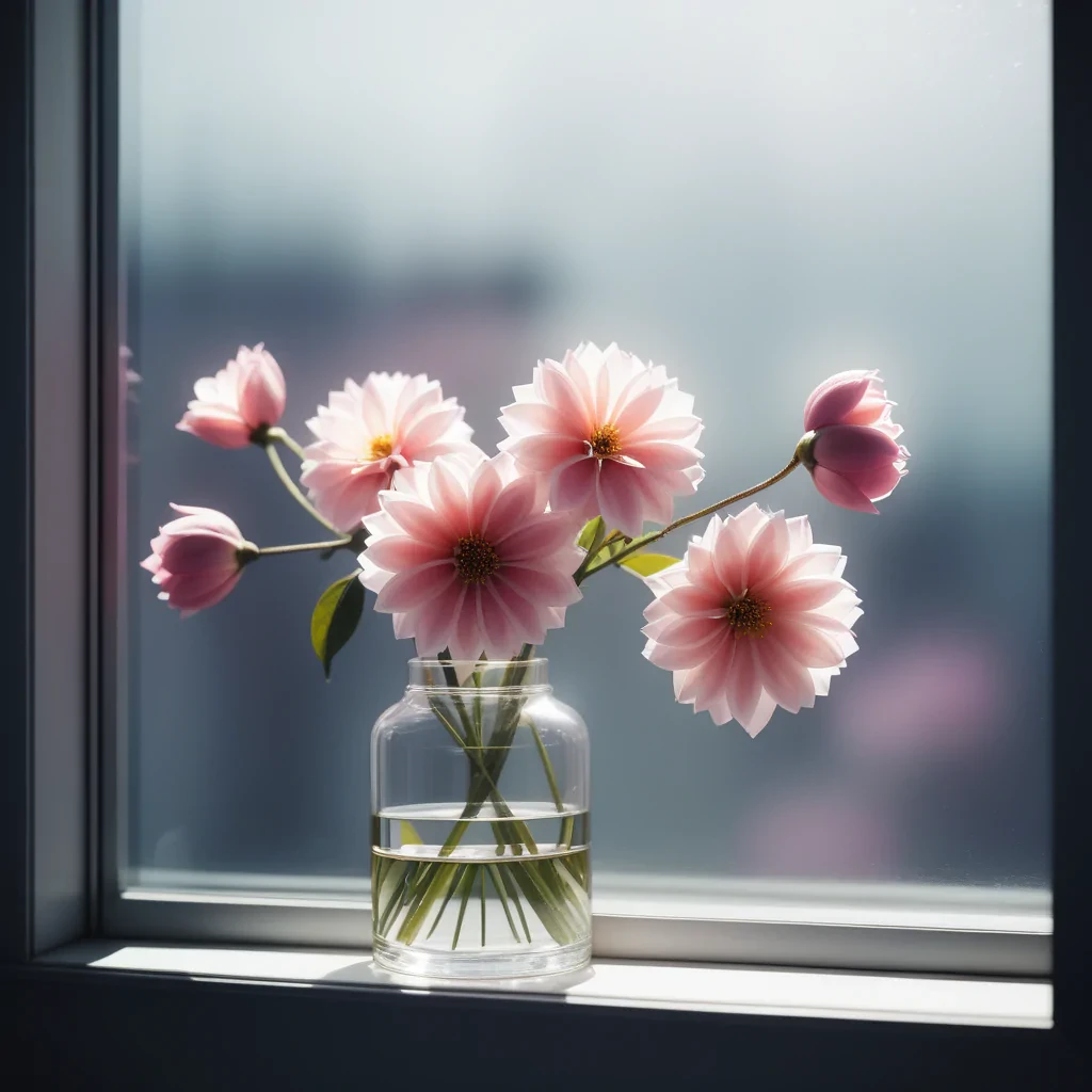 flowers behind glass wallpaper