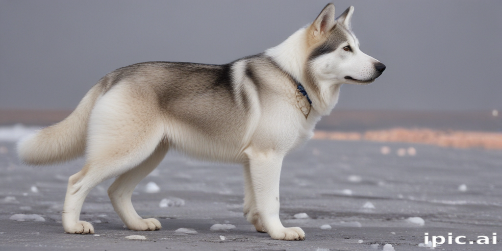 A Majestic Siberian Husky Standing Proudly on a Snowy Landscape.