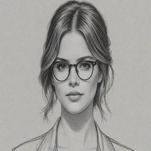 Bewitching Shelley Hennig, pencil sketch, portrait of Sublime woman 1971s in glasses, hair style beatnik, outline, clear lines, fine lines, 8k