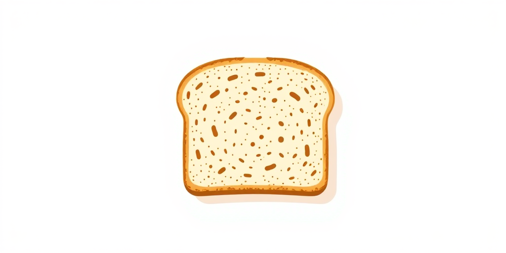 Create an illustration of a slice of bread with a light brown border and a dotted texture on a clean white background, using a Canon EOS R5 camera, 50mm lens, f/2.8 aperture, ISO 100, in natural daylight for enhanced clarity and detail.
