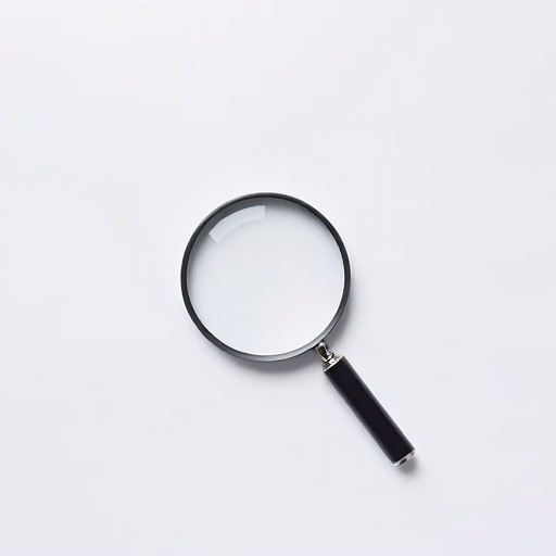 Create a minimalist vector image of a magnifying glass with a circular outline, featuring a sleek modern design, captured with a Canon EOS 5D Mark IV at f/8, ISO 100, 50mm lens, in a flat lay style with even lighting for clarity and detail.