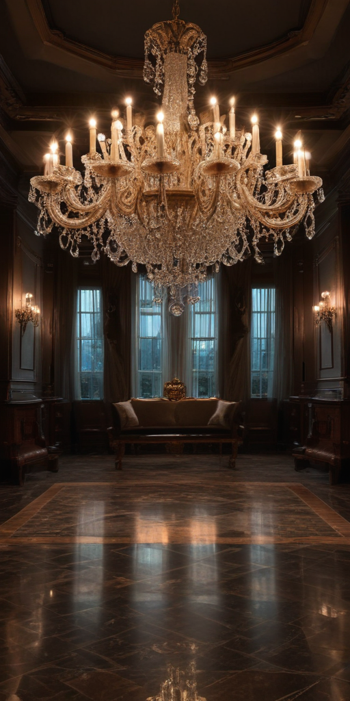 Elegant Crystal Chandelier Illuminating a Luxurious Vintage Room with ...