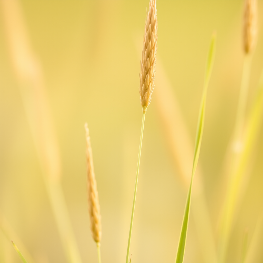 Close-up photograph of tall grass with soft focus background, ISO 100, aperture f/2.8, shutter speed 1/250s, macro lens, shallow depth of field, natural light, DSLR camera.
