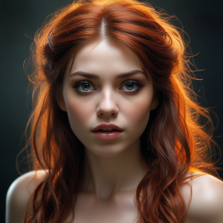 Captivating Portrait of a Young Woman with Fiery Red Hair and Striking Eyes