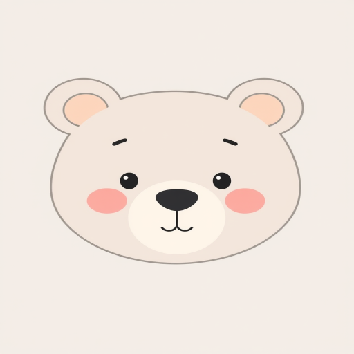 Create a cute, minimalist bear head illustration with soft pastel colors on a light gray background using a digital art style; camera settings: f/8, ISO 100, shutter speed 1/125; camera view: center focus; camera type: mirrorless.
