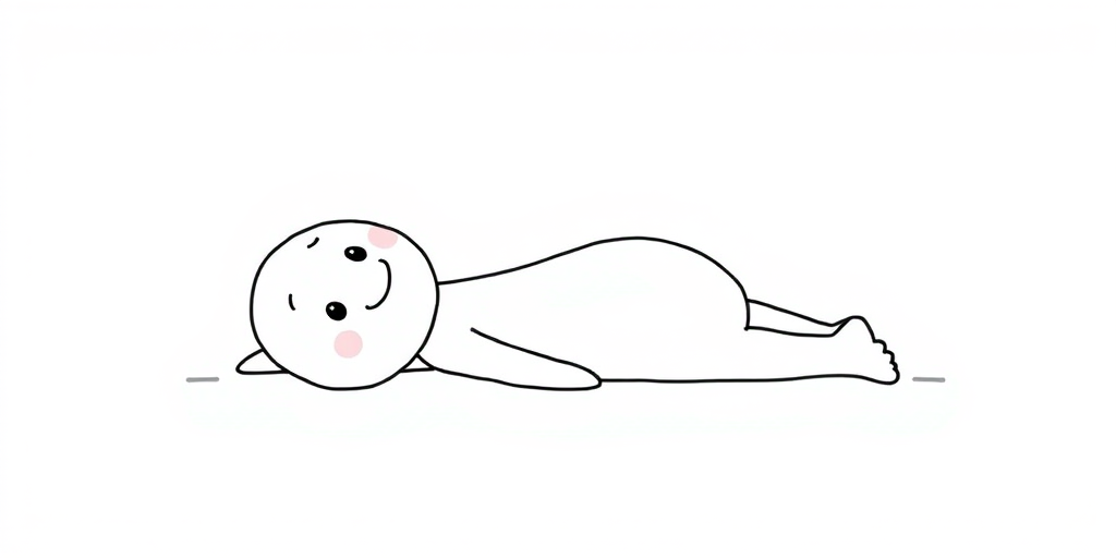 Create a simple black and white cartoon illustration of a character lying flat on a surface with a relaxed expression the character should have a round head and a simplistic body design with limbs extending to the sides the background should be plain white to emphasize the character