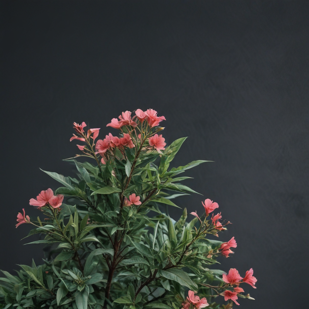 Vibrant Pink Flowers Blooming Against a Dark Background in a Lush Plant