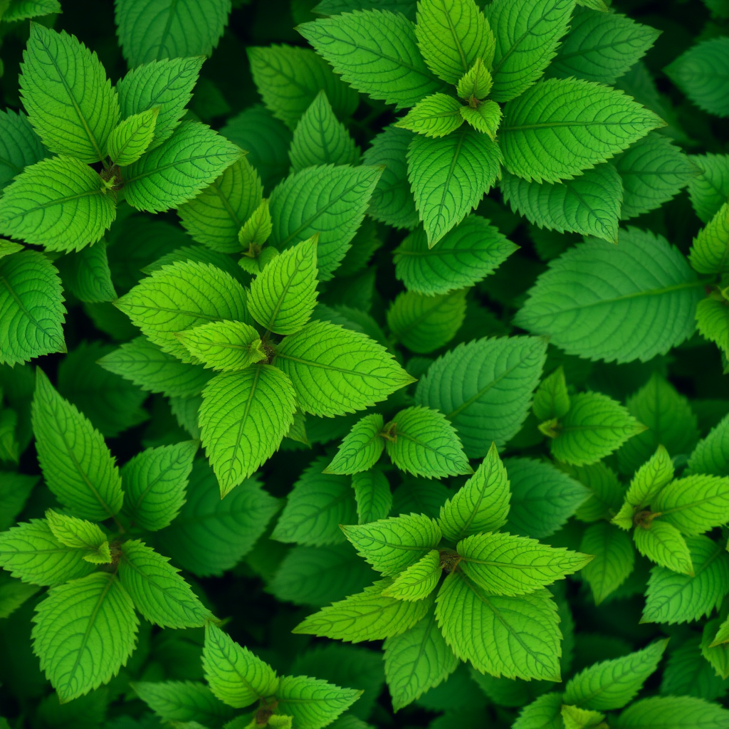 macro shot of dense green foliage with intricate leaf patterns, Shot on DSLR, aperture f/2.8, ISO 200, shutter speed 1/250 sec, top-down view, natural light