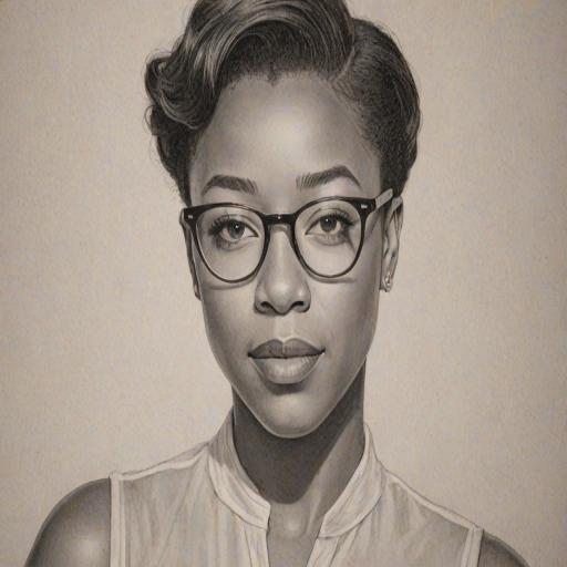 Magnificent Samira Wiley, pencil sketch, portrait of Elegant woman 1936s in glasses, hair style beatnik, outline, clear lines, fine lines, 8k