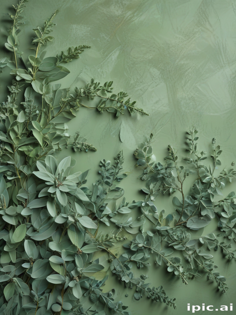 Elegant Arrangement of Various Green Leaves on a Soft Green Background
