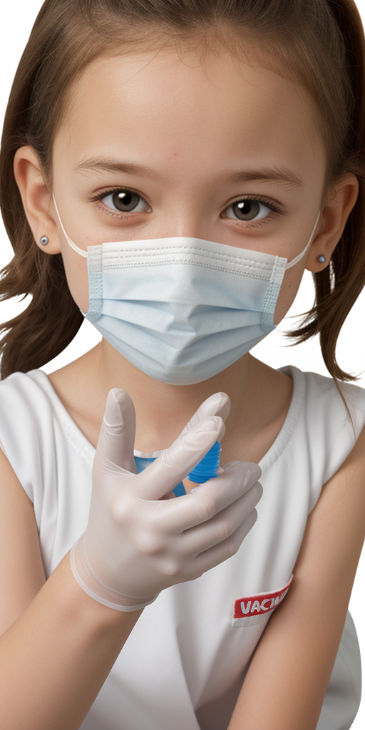 Young Girl Wearing a Mask and Gloves Preparing for Vaccination Procedure