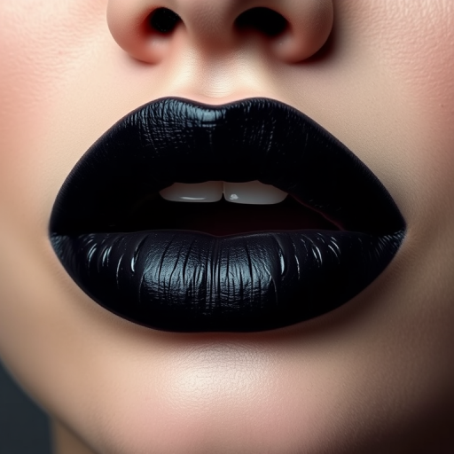 Ombre black to grey lips with a smoky, gradient effect, showcasing edgy sophistication and a bold, mysterious allure