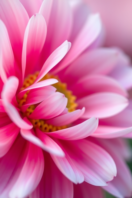 close-up of a pink and white flower with a yellow center, soft focus background, aperture f/2.8, shutter speed 1/200 sec, ISO 100, natural light, macro lens, DSLR camera