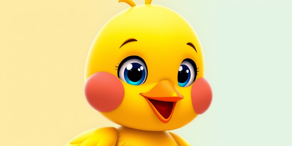 Create a colorful, cartoon-style illustration of a cheerful yellow bird with a round head and fluffy feathers, using 3D rendering techniques with a 50mm lens, f/2.8 aperture, soft lighting, and vibrant colors.