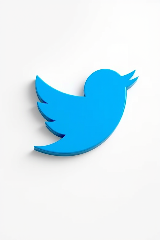Create a 3D logo representation of the Twitter bird, using vibrant blue and white colors, soft shadows for depth, shot with a Canon EOS R5, 50mm lens, f/1.8 aperture, ISO 100, in a studio setting with a white background for an enhanced glossy finish.