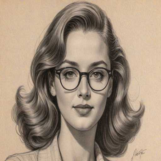 Exquisite Jaleel White, pencil sketch, portrait of Charming woman 1941s in glasses, hair style beatnik, outline, clear lines, fine lines, 8k