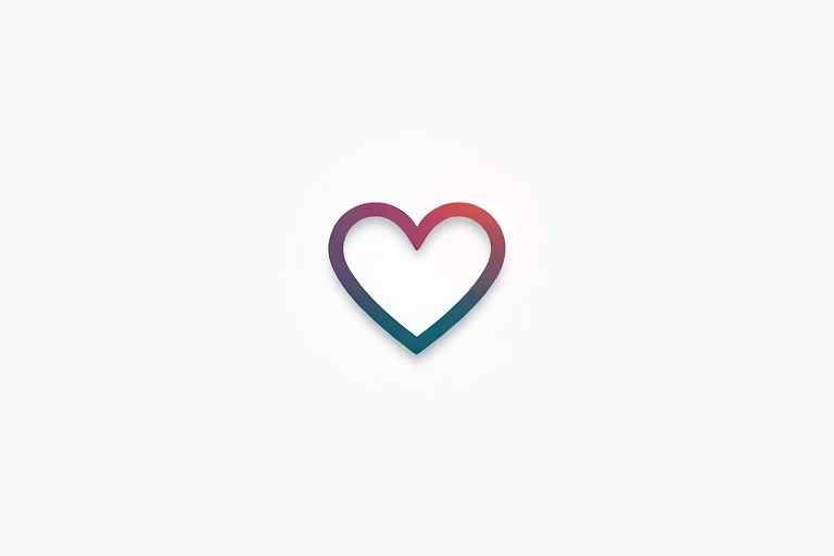 Create a high-resolution image of a minimalistic logo featuring a stylized heart, using a Canon EOS R5 with an aperture of f/2.8, shutter speed of 1/60 seconds, ISO 100, in a clean studio environment with soft lighting and a plain white background.