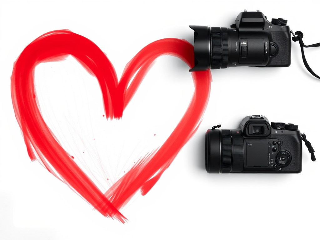 Create a vibrant red heart symbol on a plain white background, using a DSLR camera with a 50mm lens, aperture set to f/2.8, shutter speed of 1/200s, and ISO 100 to enhance image quality.