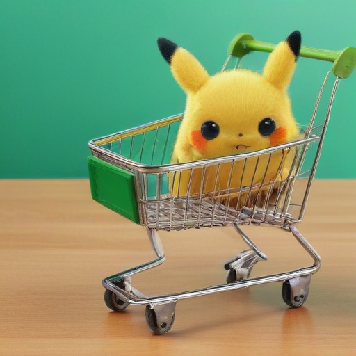 anime pikachu in a shopping cart green background